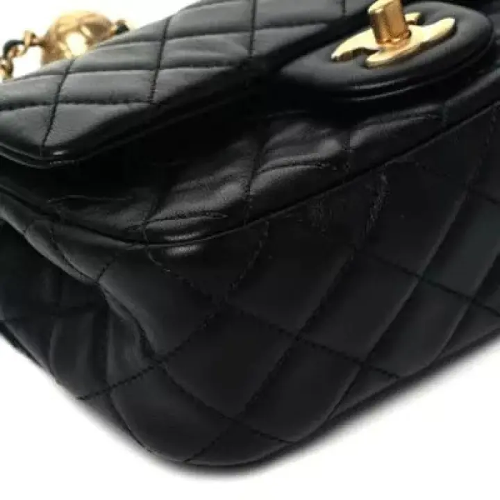 CHANEL Lambskin Quilted CHANEL Pearl Crush Mini Rectangular Flap Black - FrasersFashion