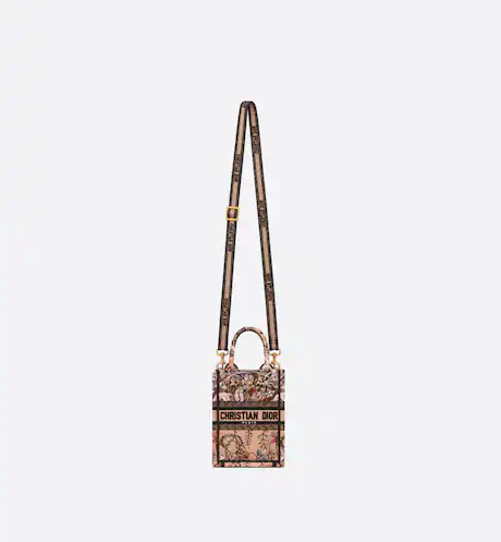 MINI DIOR BOOK TOTE PHONE BAG Powder Pink DIOR Jardin Magique Embroidery (13 x 18 x 5 cm) - FrasersFashion