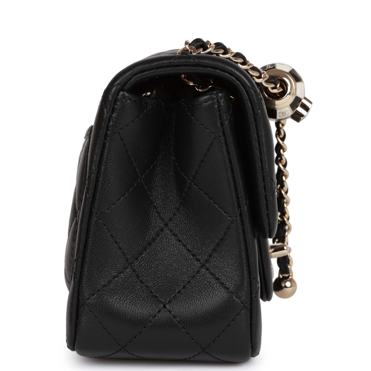 CHANEL Pearl Crush Mini Square Flap Bag Black Lambskin Light Gold Hardware - FrasersFashion