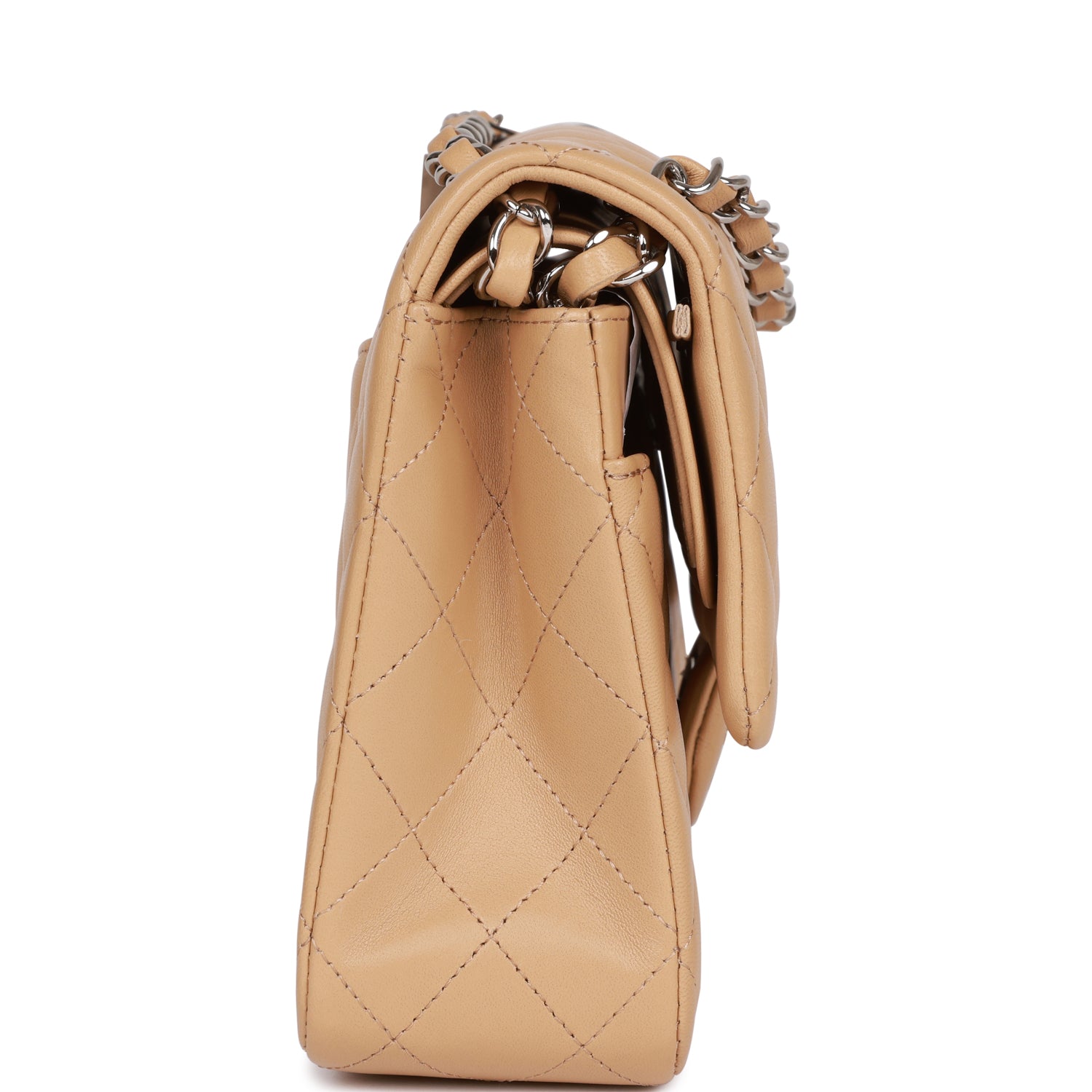 CHANEL Medium Classic Double Flap Bag Beige Lambskin Silver Hardware - FrasersFashion