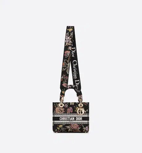 MEDIUM LADY DIOR LITE BAG Black Multicolor D Jardin Botanique Embroidery - FrasersFashion