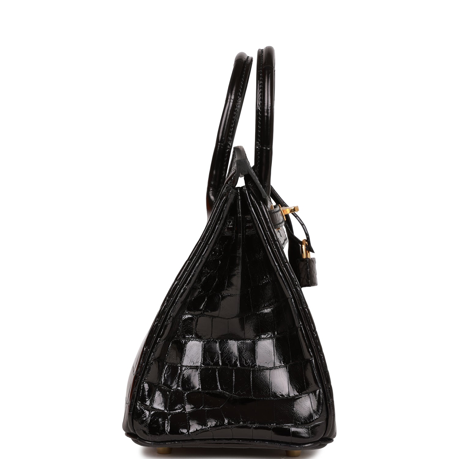 HERMES Birkin 25 Black Shiny Niloticus Crocodile Gold Hardware - FrasersFashion