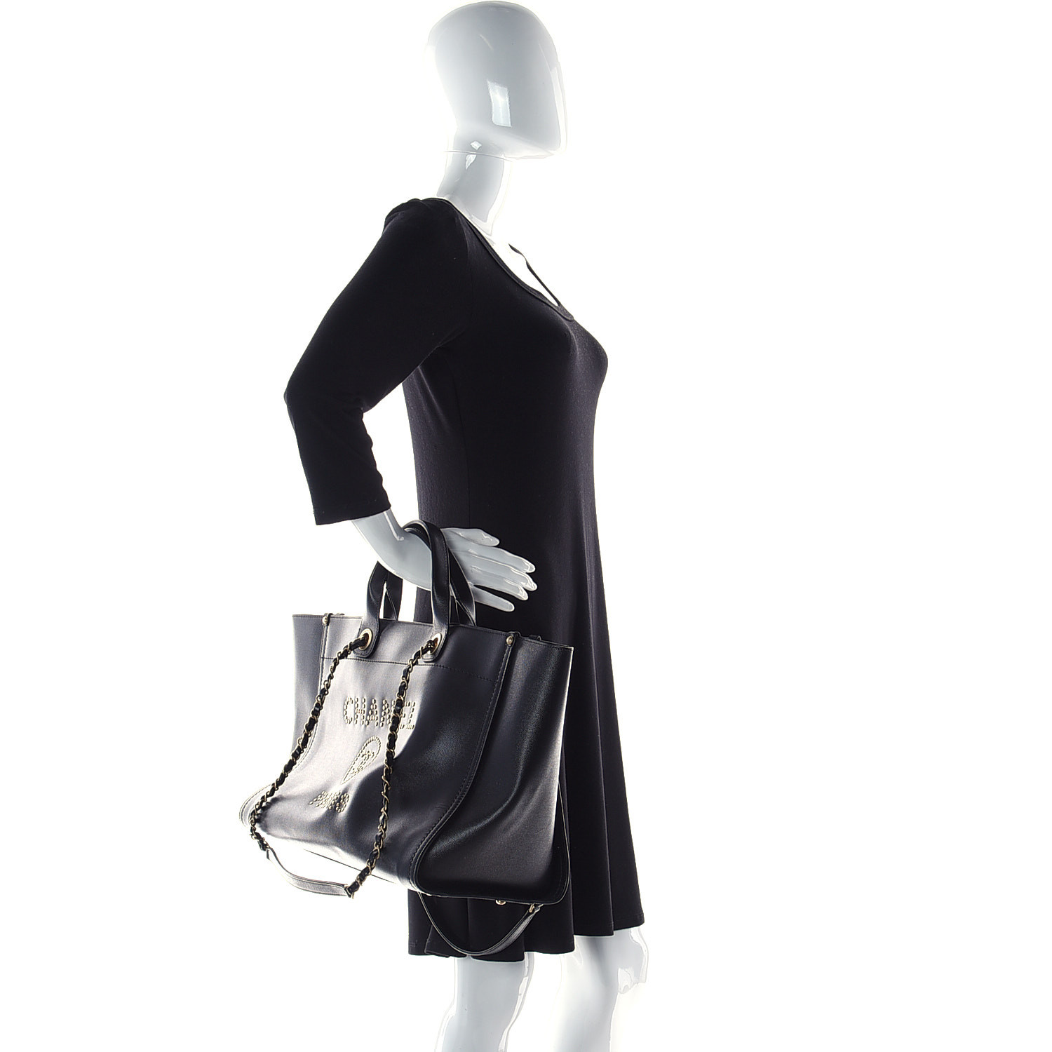 CHANEL Caviar Medium Studded Deauville Tote Black - FrasersFashion