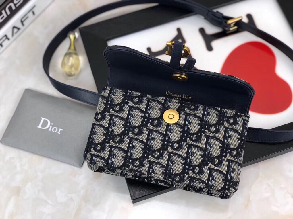 DIOR Blue Oblique Saddle Belt Bag - FrasersFashion