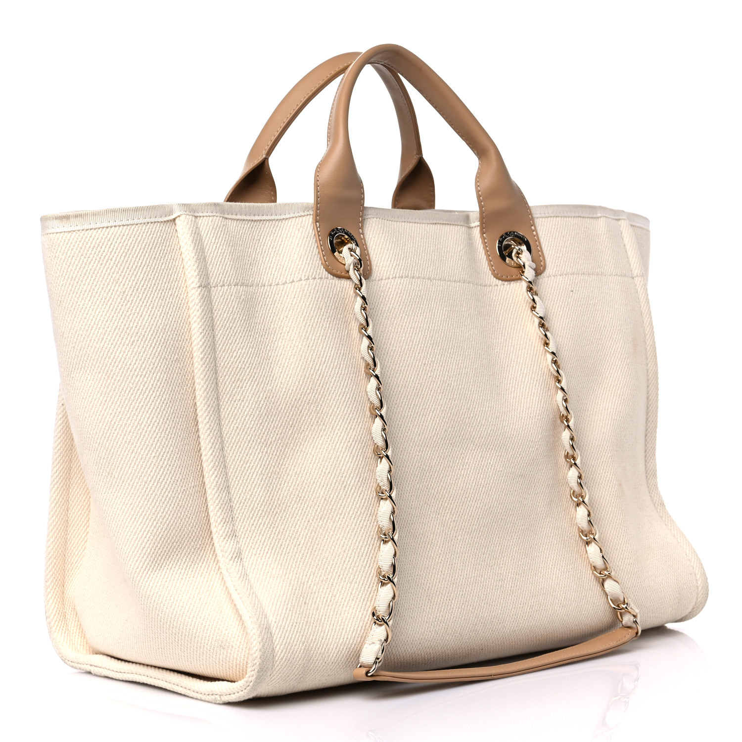 CHANEL Canvas Pearl Large Deauville Tote Ecru Beige - FrasersFashion