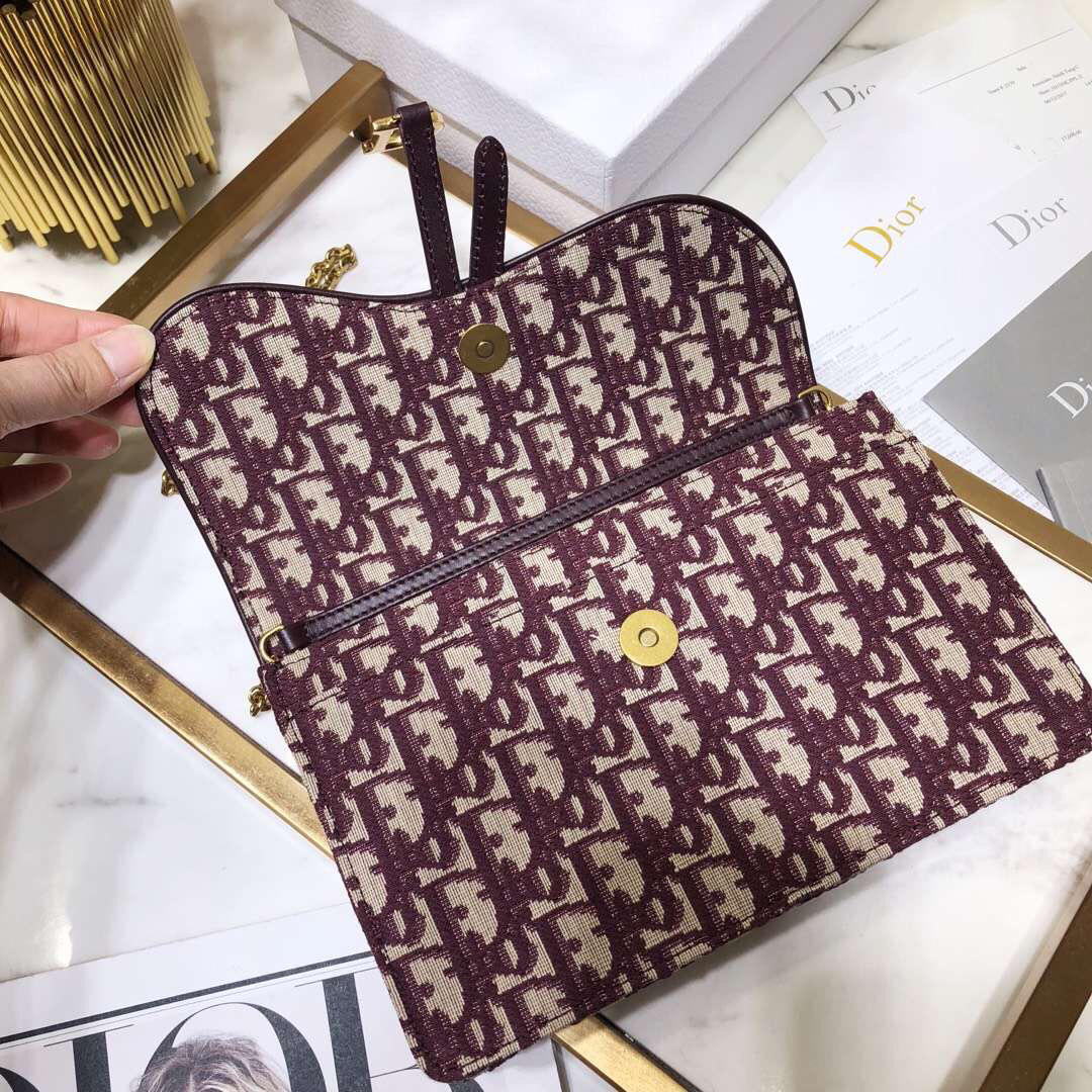 DIOR Bordeaux Oblique Saddle Chain Clutch - FrasersFashion