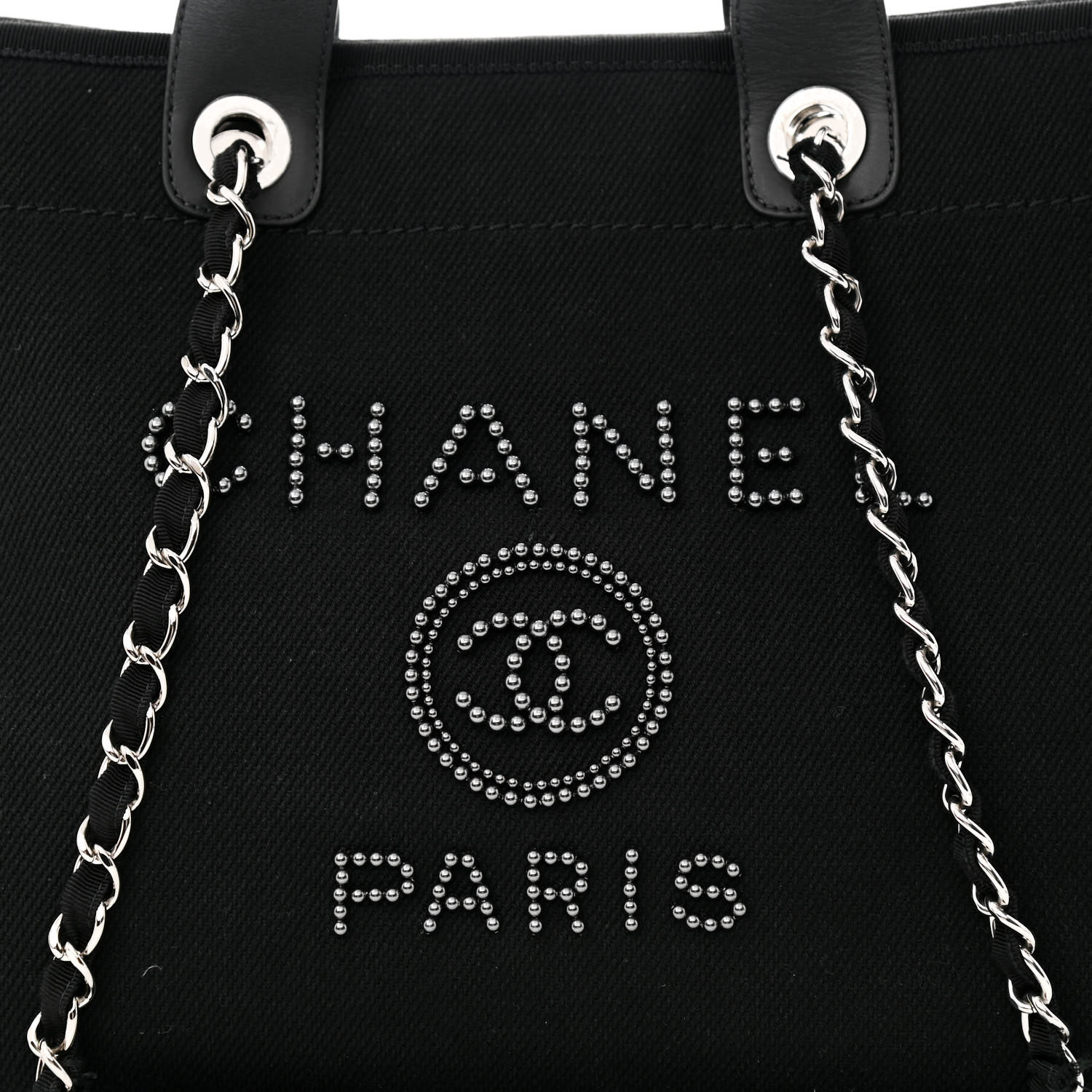 CHANEL Canvas Pearl Medium Deauville Tote Black - FrasersFashion
