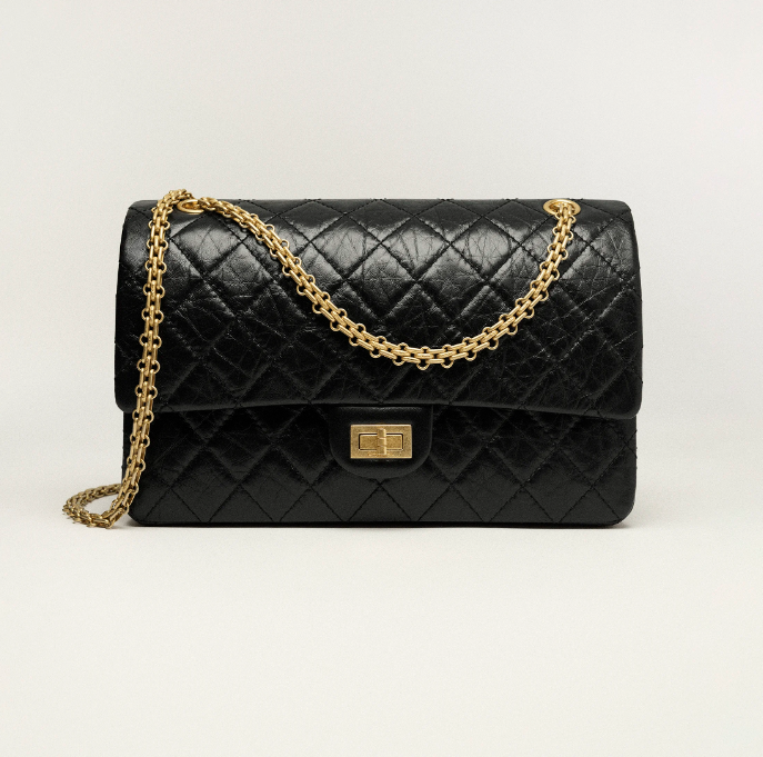 CHANEL LARGE 2.55 HANDBAG Aged Calfskin & Gold-Tone Metal size: 7.61 �� 10.92 �� 2.93 in (19.5 �� 28 �� 7.5 cm) - FrasersFashion