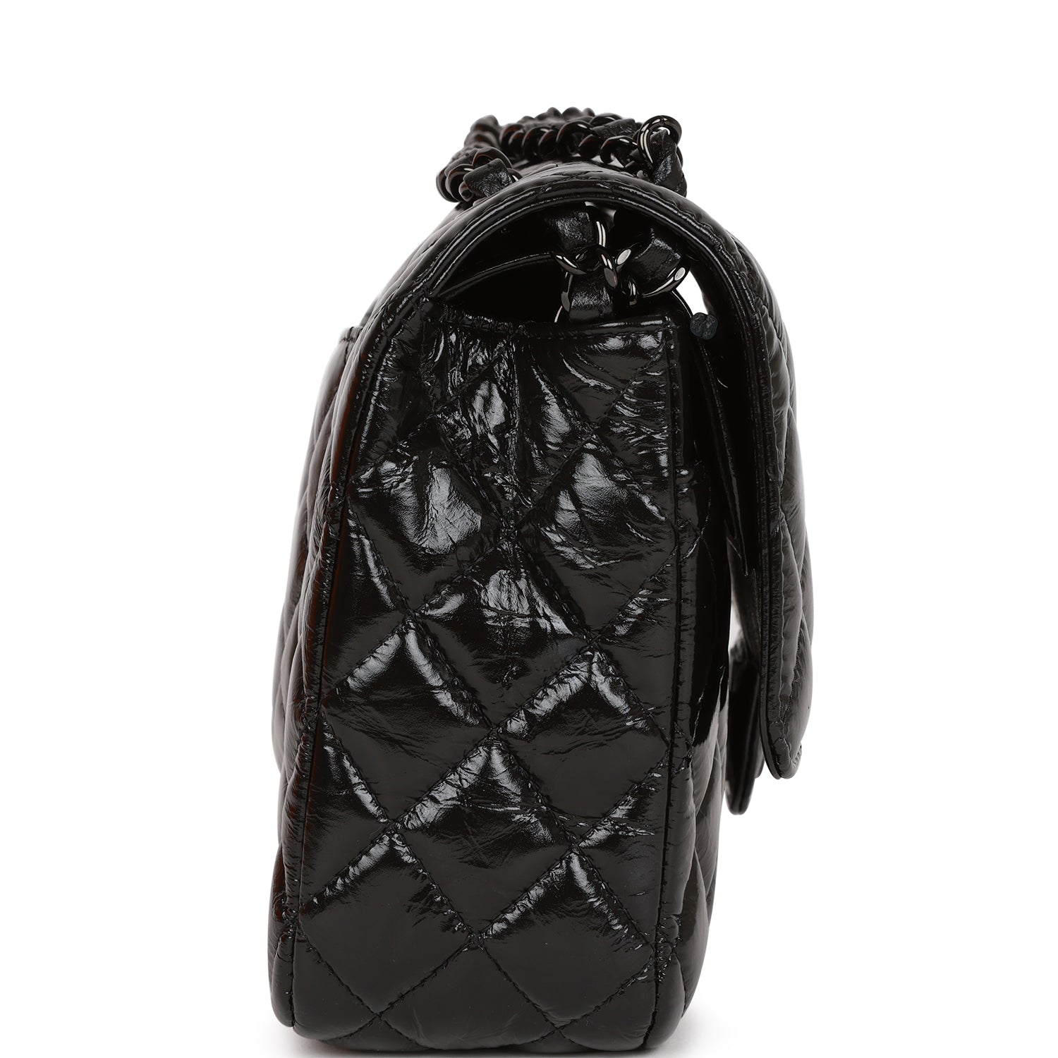 CHANEL Medium Classic Double Flap Bag SO Black Crumpled Calfskin Black Hardware - FrasersFashion