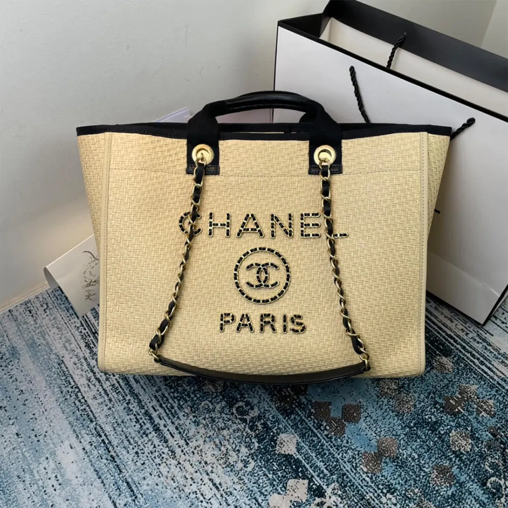 CHANEL Deauville Tote Woven Chain Leather Logo 21S - FrasersFashion