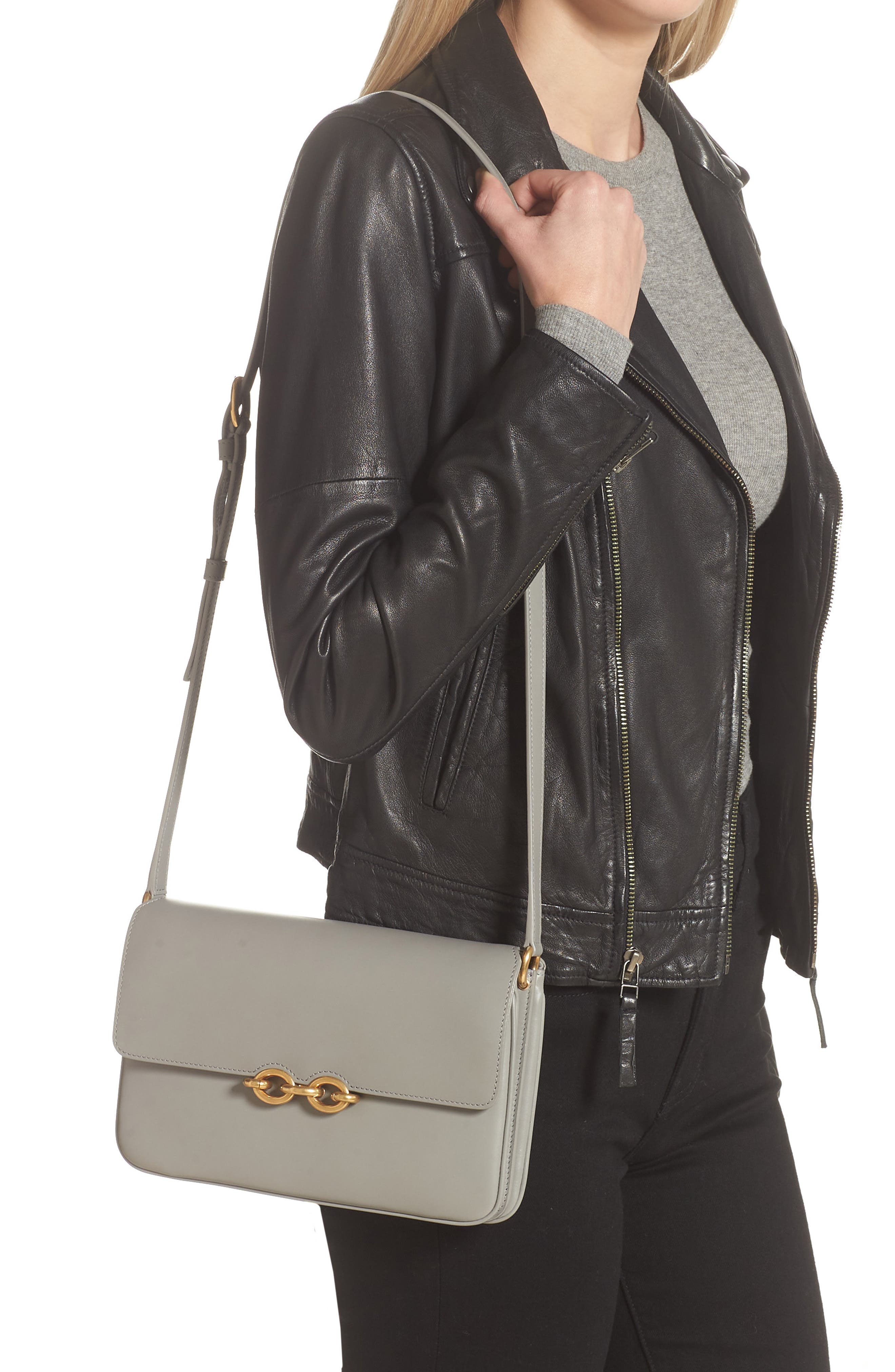 Saint Laurent Le Maillon Satchel in Smooth Leather in Grey - FrasersFashion