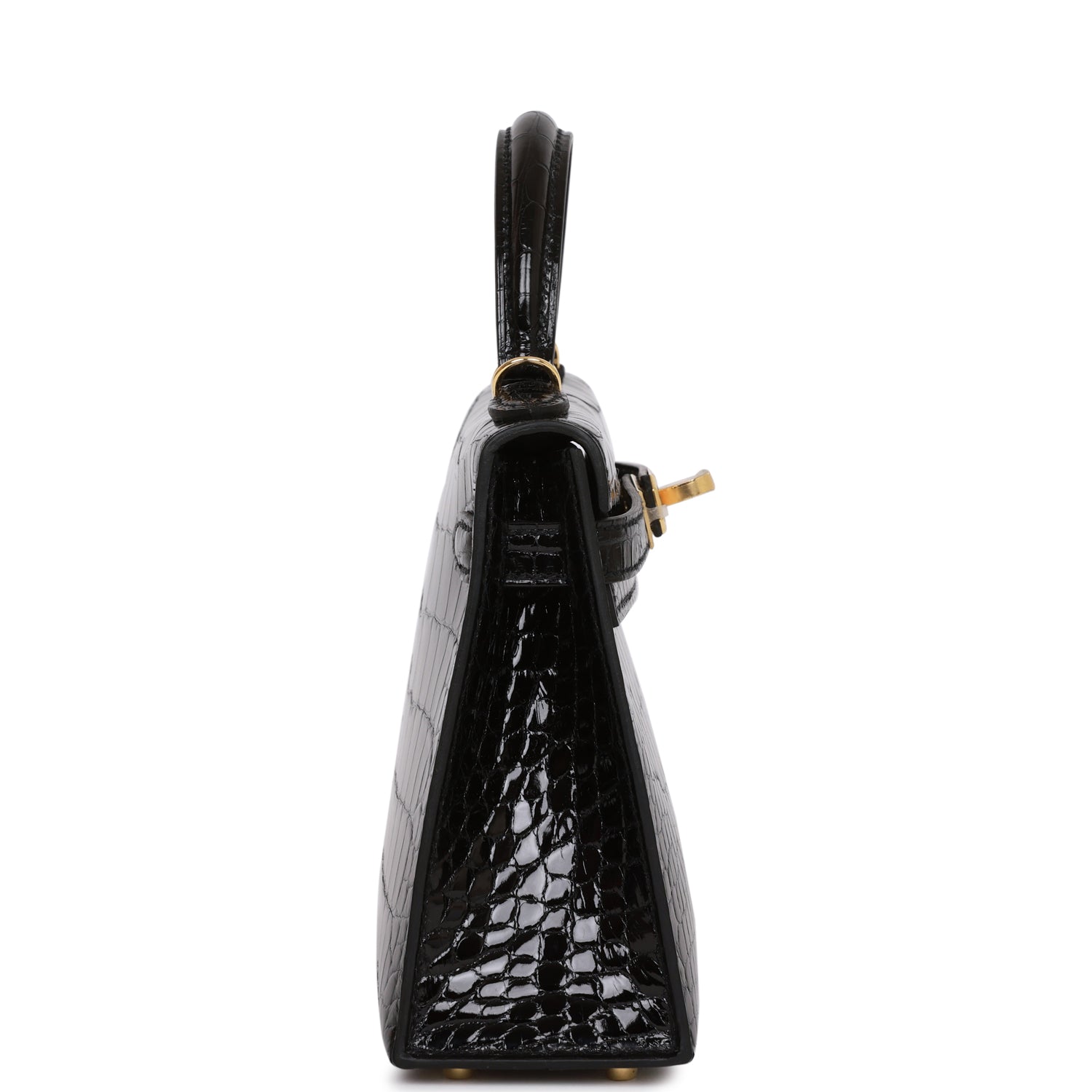 HERMES Kelly Sellier 20 Black Shiny Alligator Gold Hardware - FrasersFashion