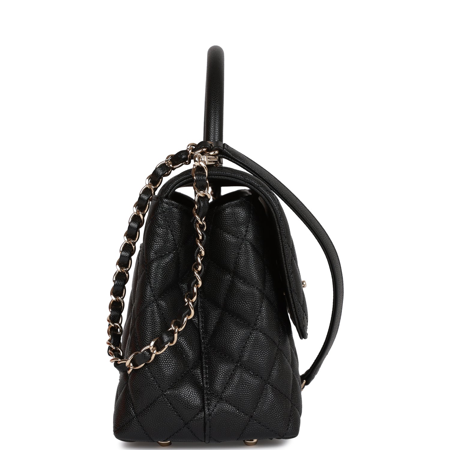 CHANEL Small Coco Handle Flap Bag Black Caviar Light Gold Hardware - FrasersFashion