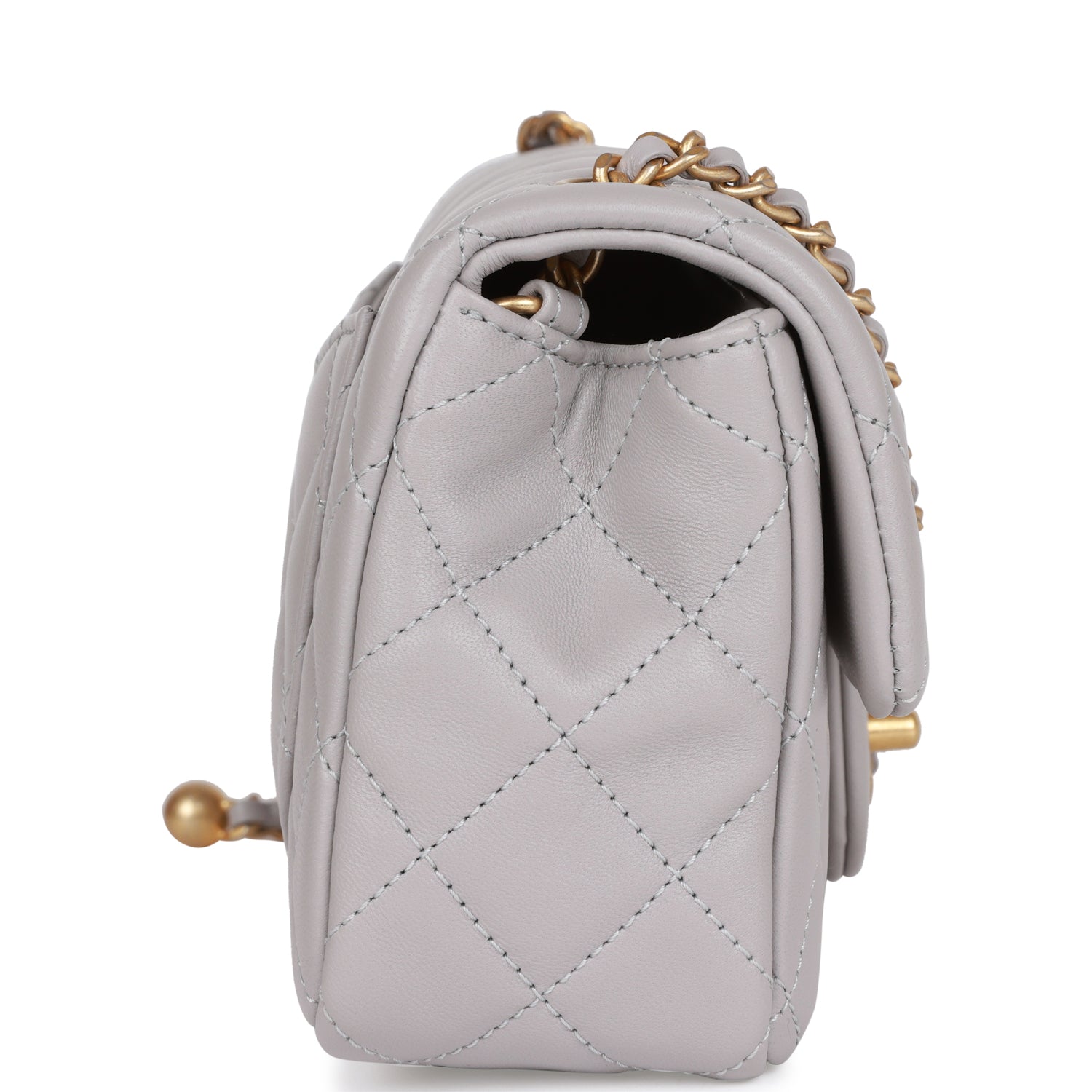 CHANEL Pearl Crush Mini Rectangular Flap Bag Light Grey Lambskin Antique Gold Hardware - FrasersFashion