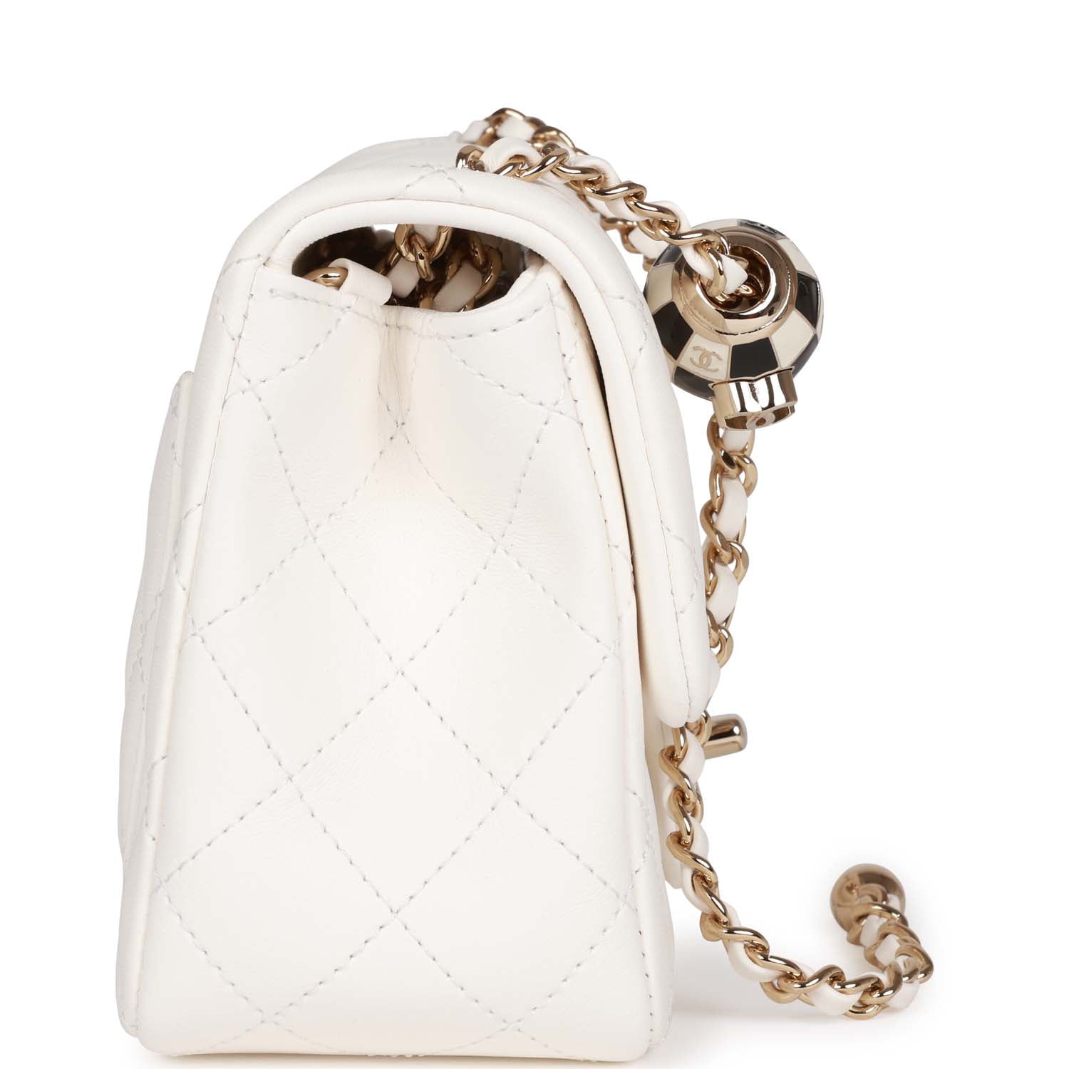 CHANEL Pearl Crush Mini Square Flap Bag White Lambskin Light Gold Hardware - FrasersFashion