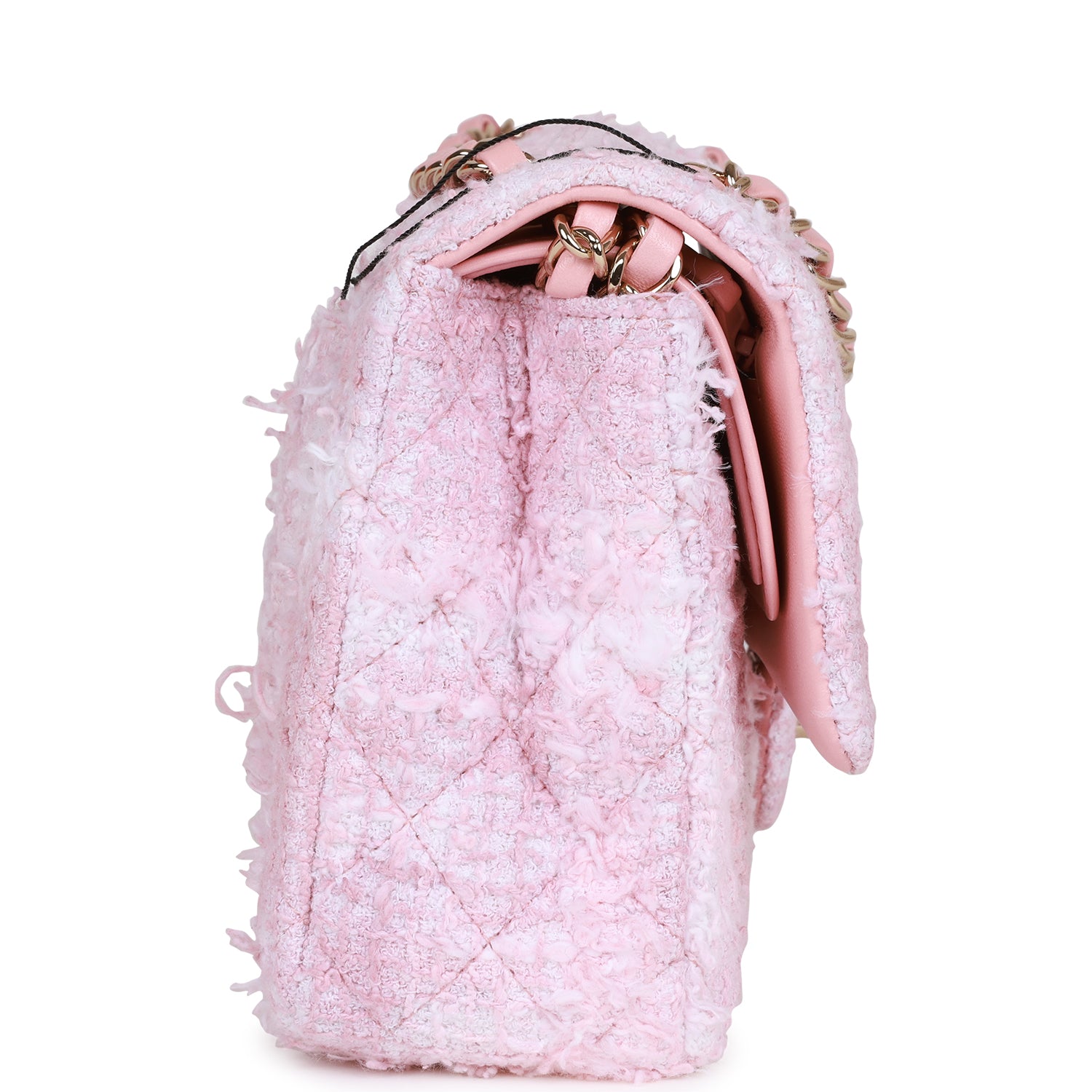 CHANEL Medium Classic Double Flap Bag Rose Sakura Tweed Light Gold Hardware - FrasersFashion