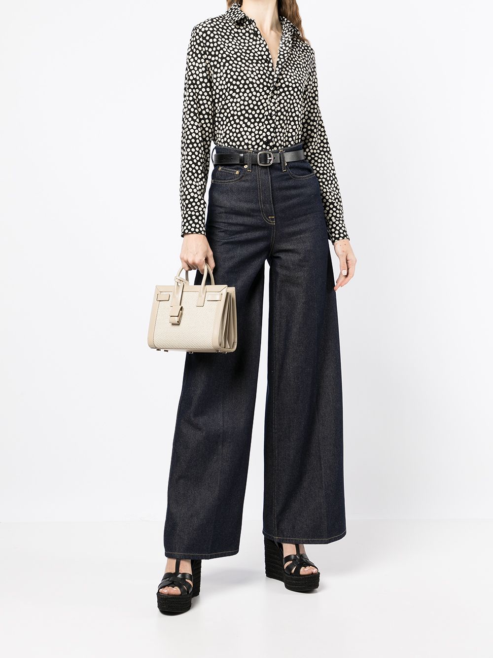 Saint Laurent Sac De Jour Nano in Canvas in Beige and Sea Salt - FrasersFashion
