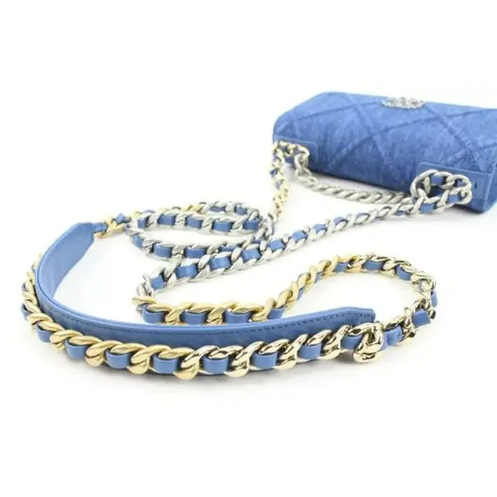 CHANEL Wallet on Chain 22p Silver Gold Quilted 19 Flap Woc S126c49 Blue Denim Cross Body Bag - FrasersFashion