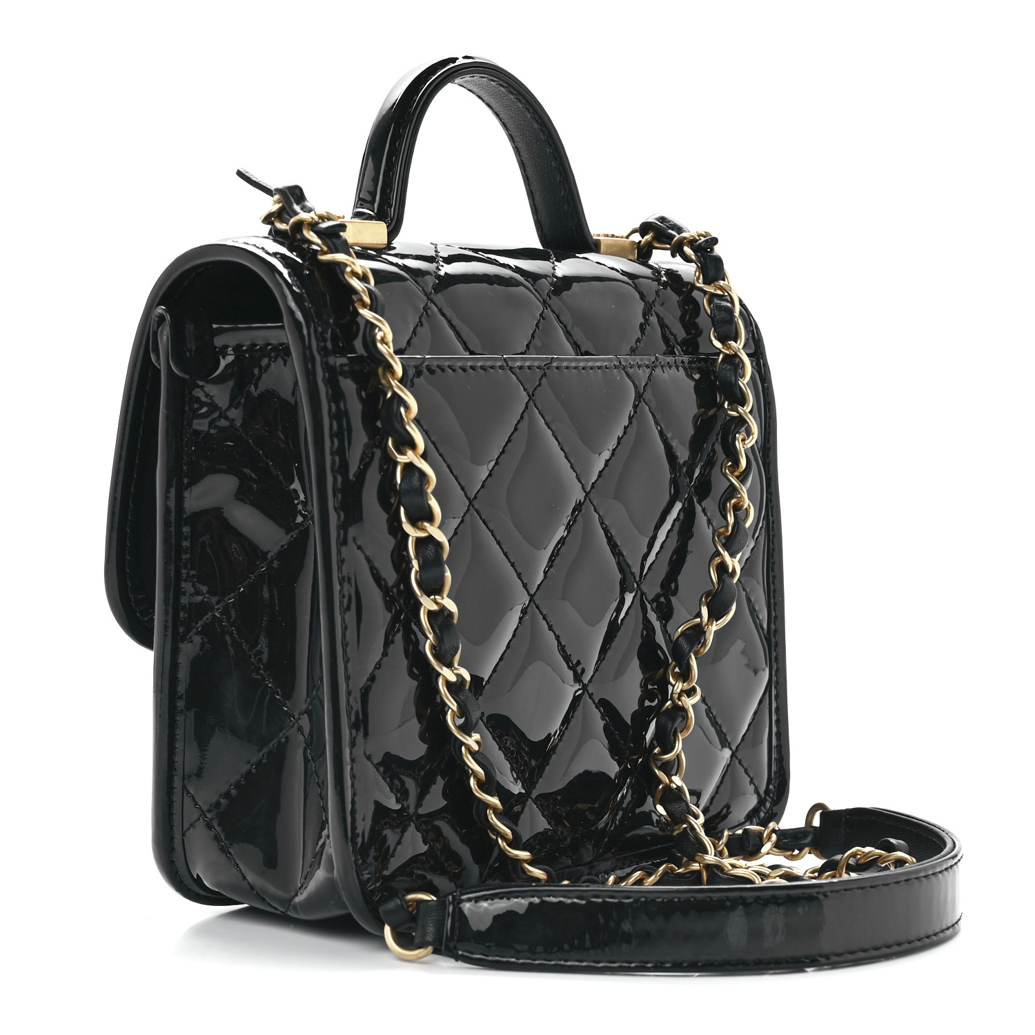 Chanel Patent School Memory Mini Top Handle Flap Black - FrasersFashion