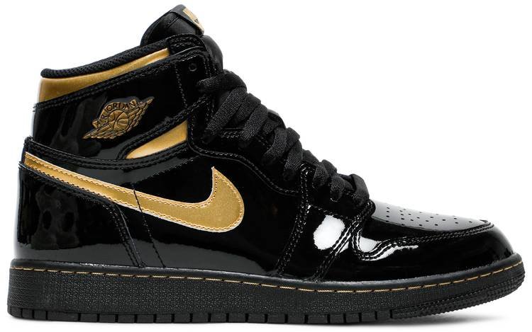 Air Jordan 1 Retro High OG  Black Gold Patent  555088-032 - FrasersFashion