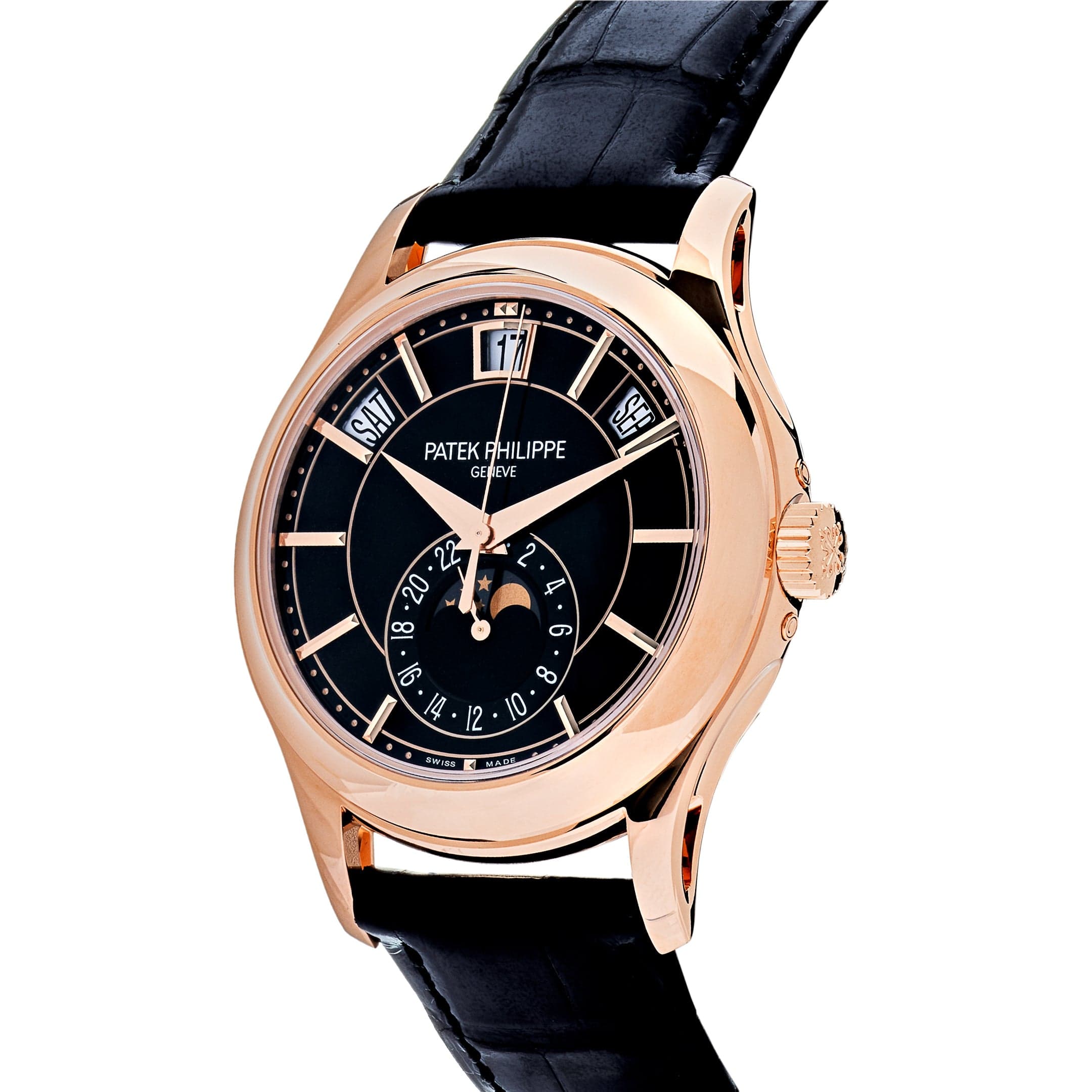 Patek Philippe Complications 5205R-010 Annual Calendar Rose Gold Black Dial - FrasersFashion