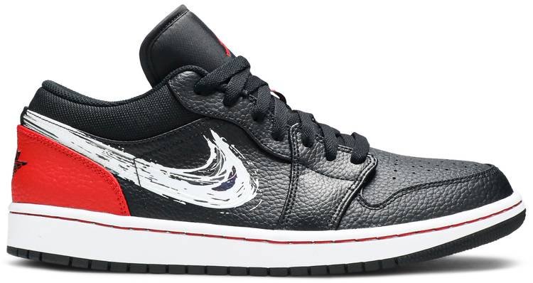 Air Jordan 1 Low  Brushstroke Swoosh   Black Red  DA4659-001 - FrasersFashion