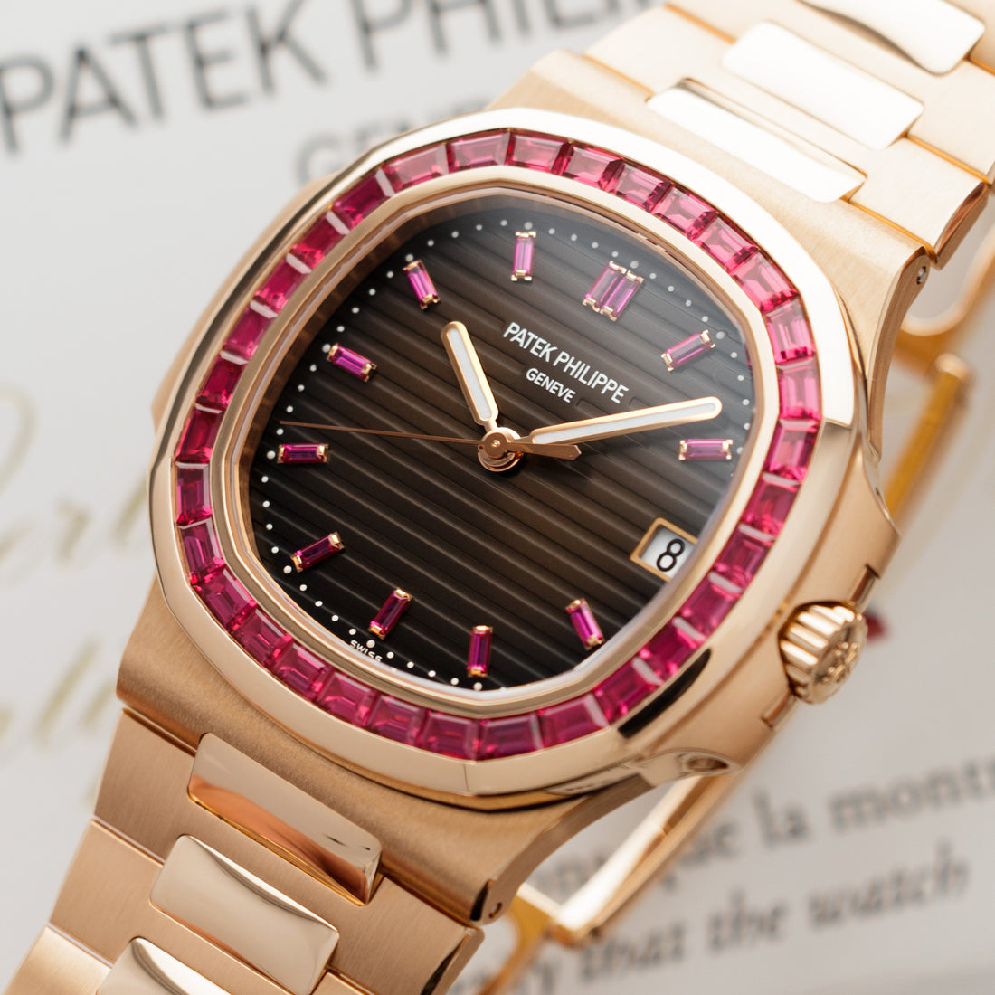 Patek Philippe Nautilus Rose Gold Ruby Bezel 5723/112R-001 - FrasersFashion