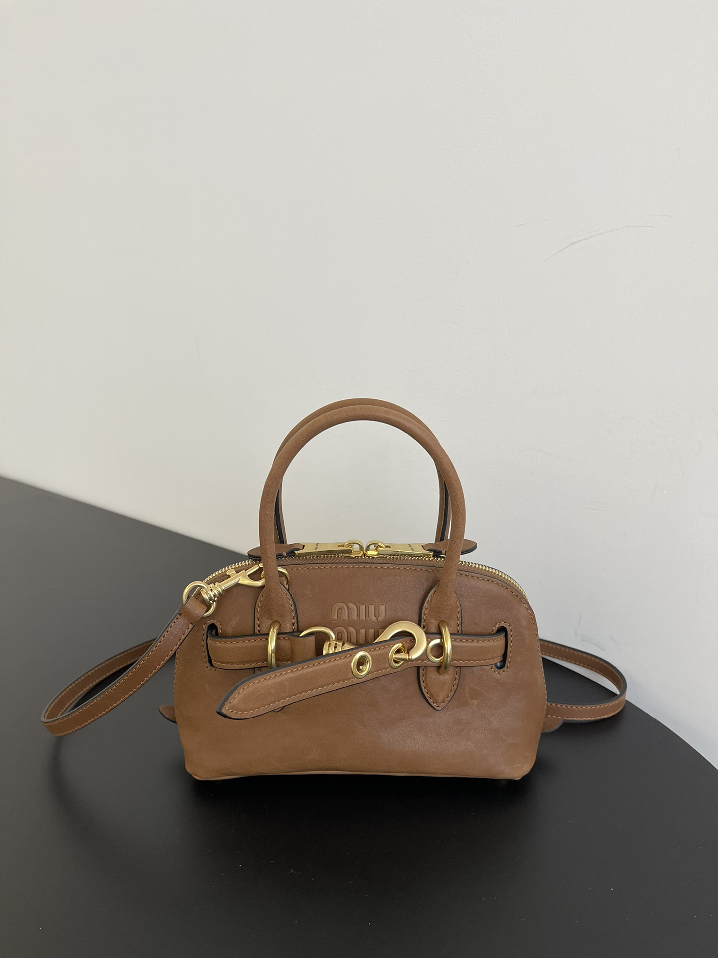 MIUMIU Mini Aventure nappa leather Oak - FrasersFashion