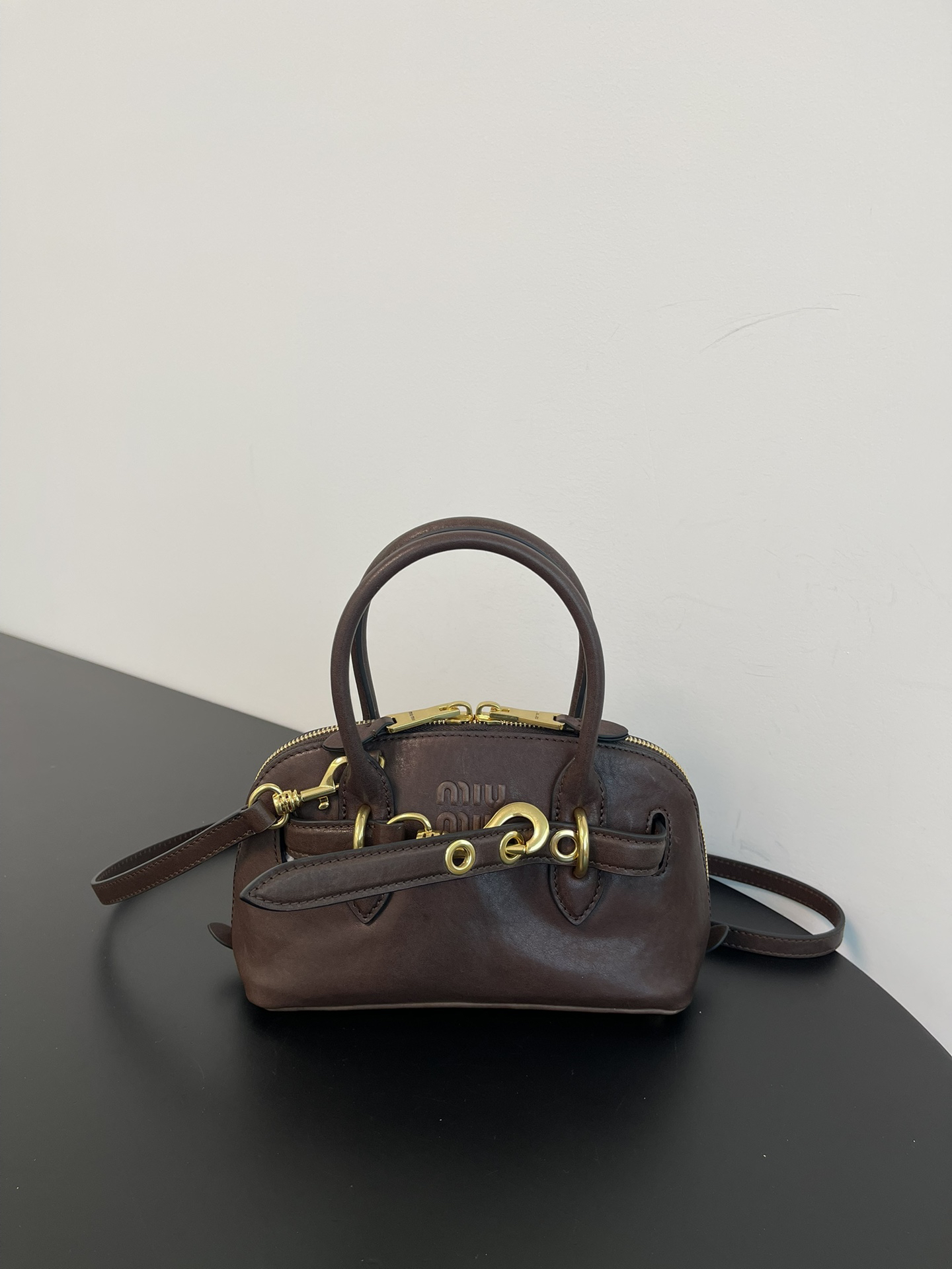 MIUMIU Mini Aventure nappa leather Briarwood - FrasersFashion