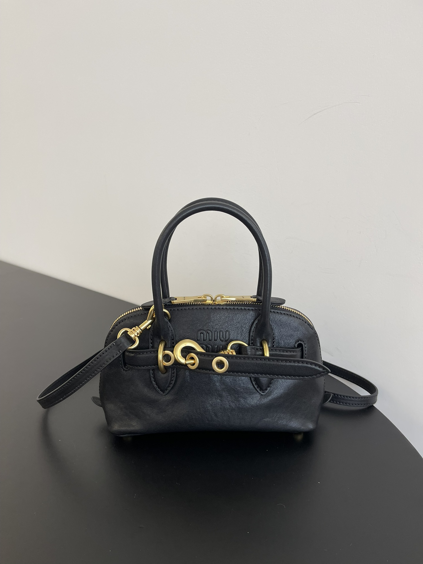 MIUMIU Mini Aventure nappa leather Black - FrasersFashion