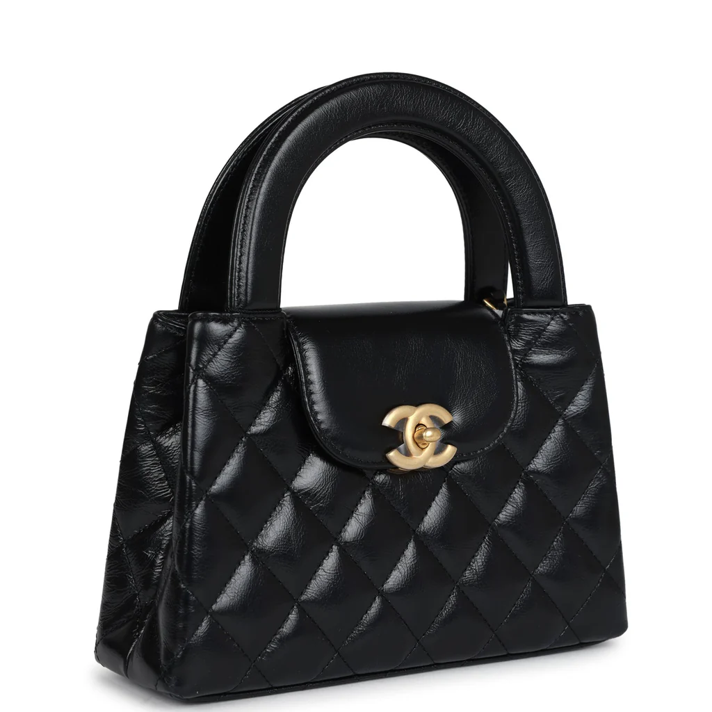 Chanel Small Kelly Shopper Black Shiny Aged Calfskin Brushed Gold Hardware - FrasersFashion