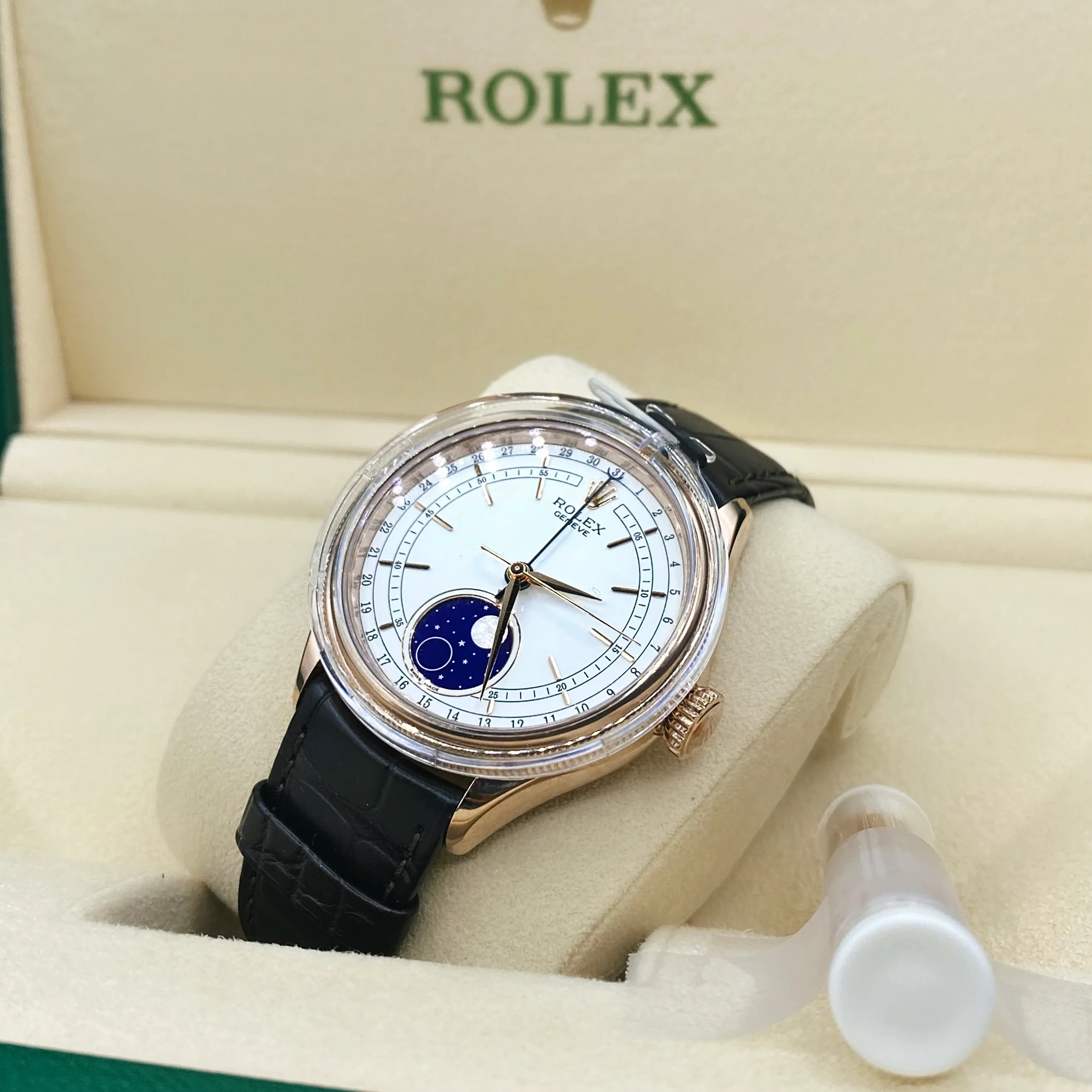 Rolex Cellini Moonphase White Index Dial, Domed & Fluted Double Bezel - FrasersFashion