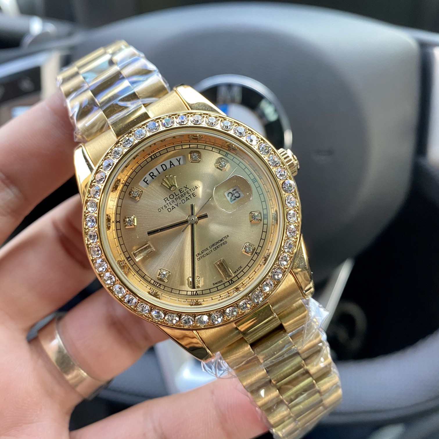 DAY-DATE WATCH GOLD DIAL DIAMOND DIAL WATCH - FrasersFashion
