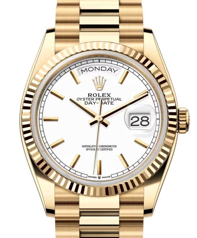 ROLEX  Day-Date 36 President Yellow Gold White Index Dial 128238 - FrasersFashion