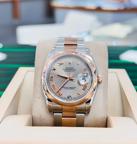Rolex Datejust 36 Rose set with diamonds Dial Dome Rose Gold Two Tone Watch 126201 - FrasersFashion