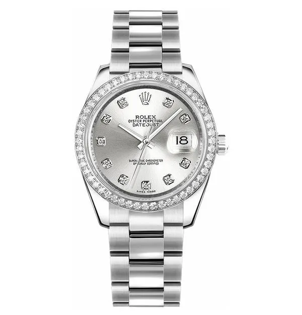 Datejust Silver Diamond Oyster Bracelet 31mm - FrasersFashion