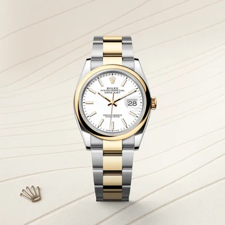 Rolex Datejust 36 White Dial Dome Bezel Oyster Yellow Gold Two Tone Watch - FrasersFashion