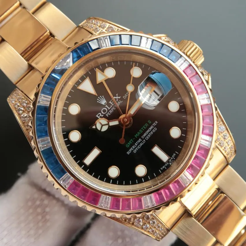 ROLEX  SUBMARINER GOLDEN BLUE / RED DIAMOND BLACK DIAL 40MM - FrasersFashion