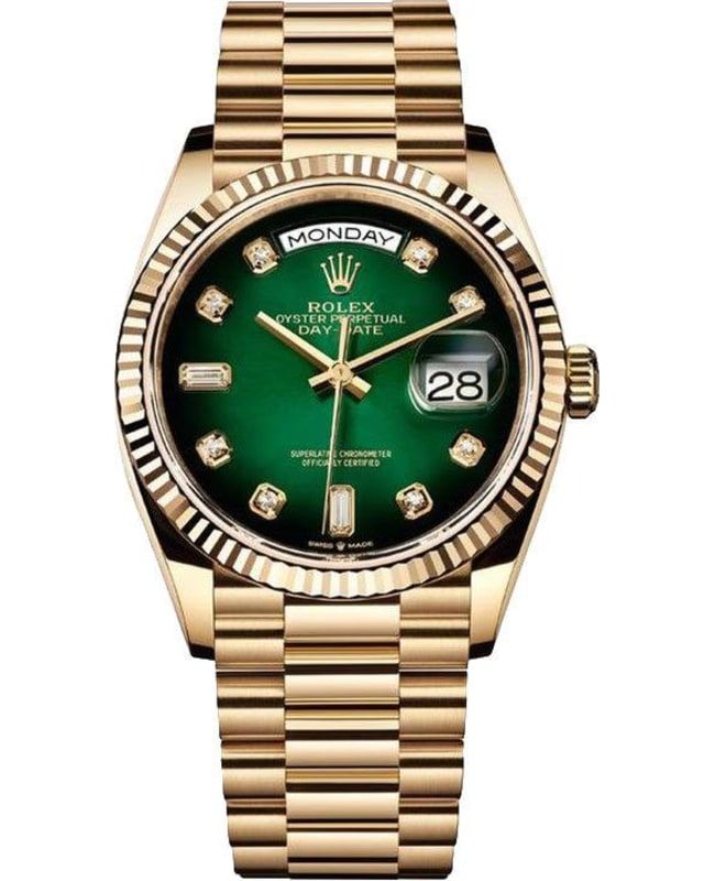 ROLEX  Day-Date 36mm Yellow Gold Green 128238GD - FrasersFashion