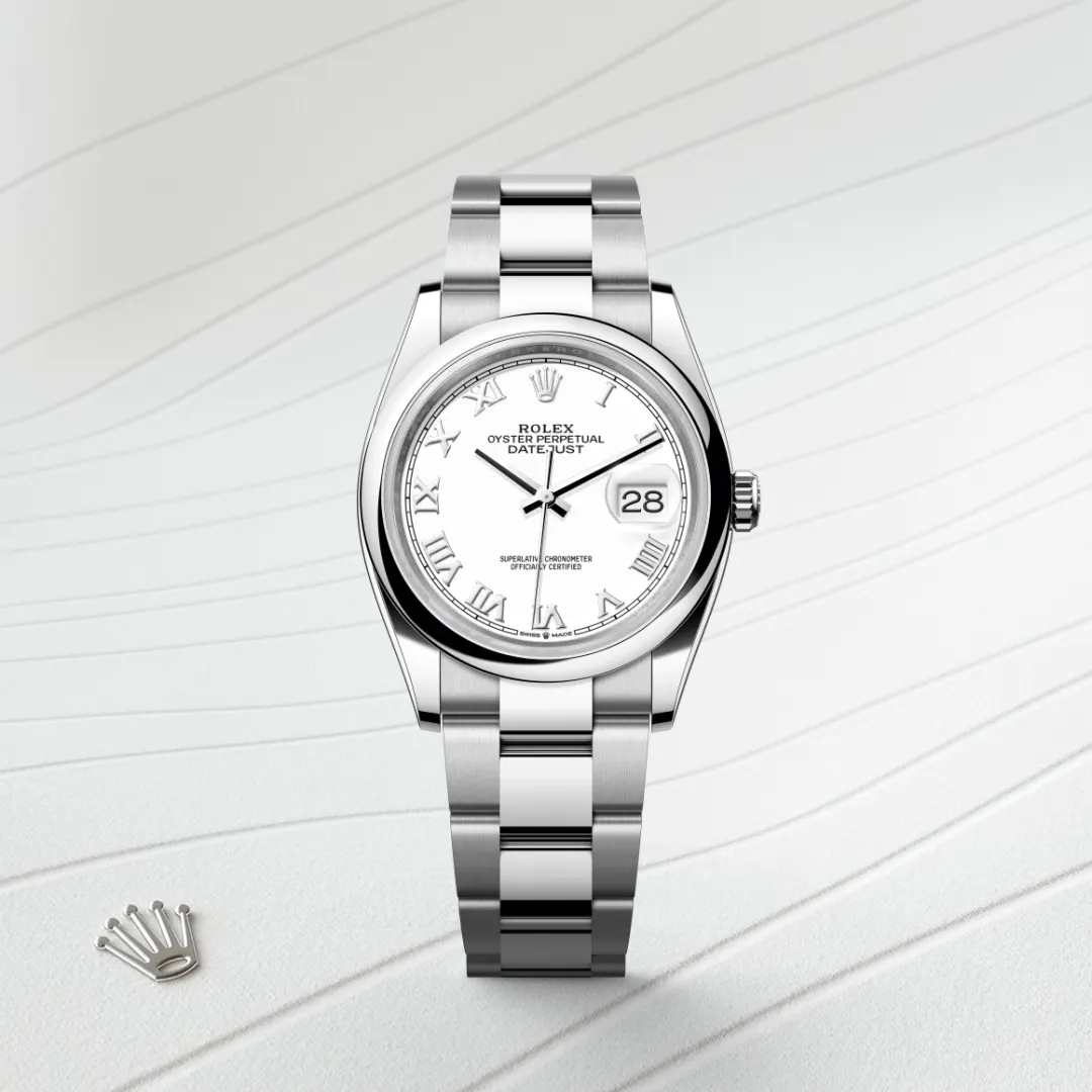 Rolex Datejust 36 126200 White Roman Stainless Steel Oyster Mens Watch - FrasersFashion