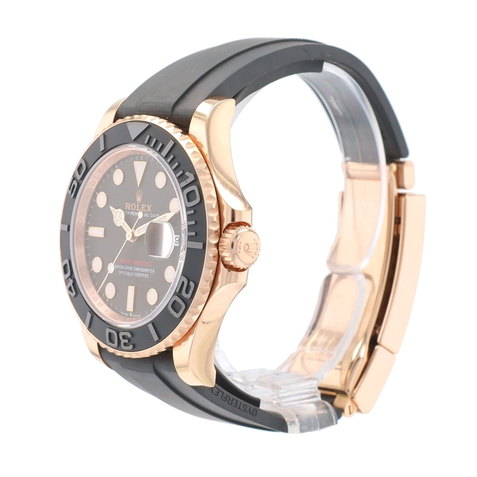 Rolex Yacht-Master 40mm 126655 Everose Gold Oysterflex Intense Black Dial - FrasersFashion