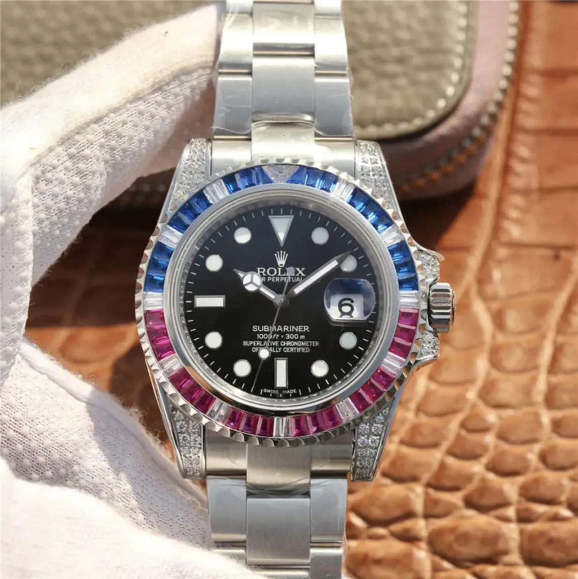 ROLEX SUBMARINER SILVER BLUE / RED DIAMOND 40MM - FrasersFashion