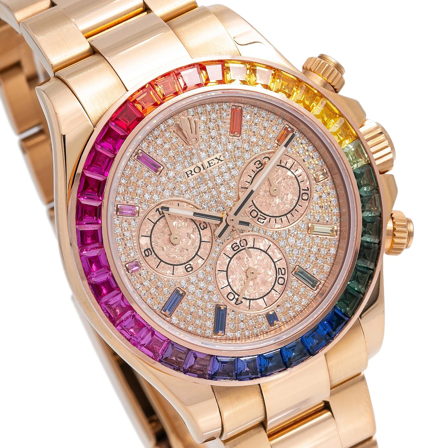 Rolex Daytona Diamond Watch, 116505 40mm, Rainbow Diamond Dial With Rose Gold Oyster Bracelet - FrasersFashion