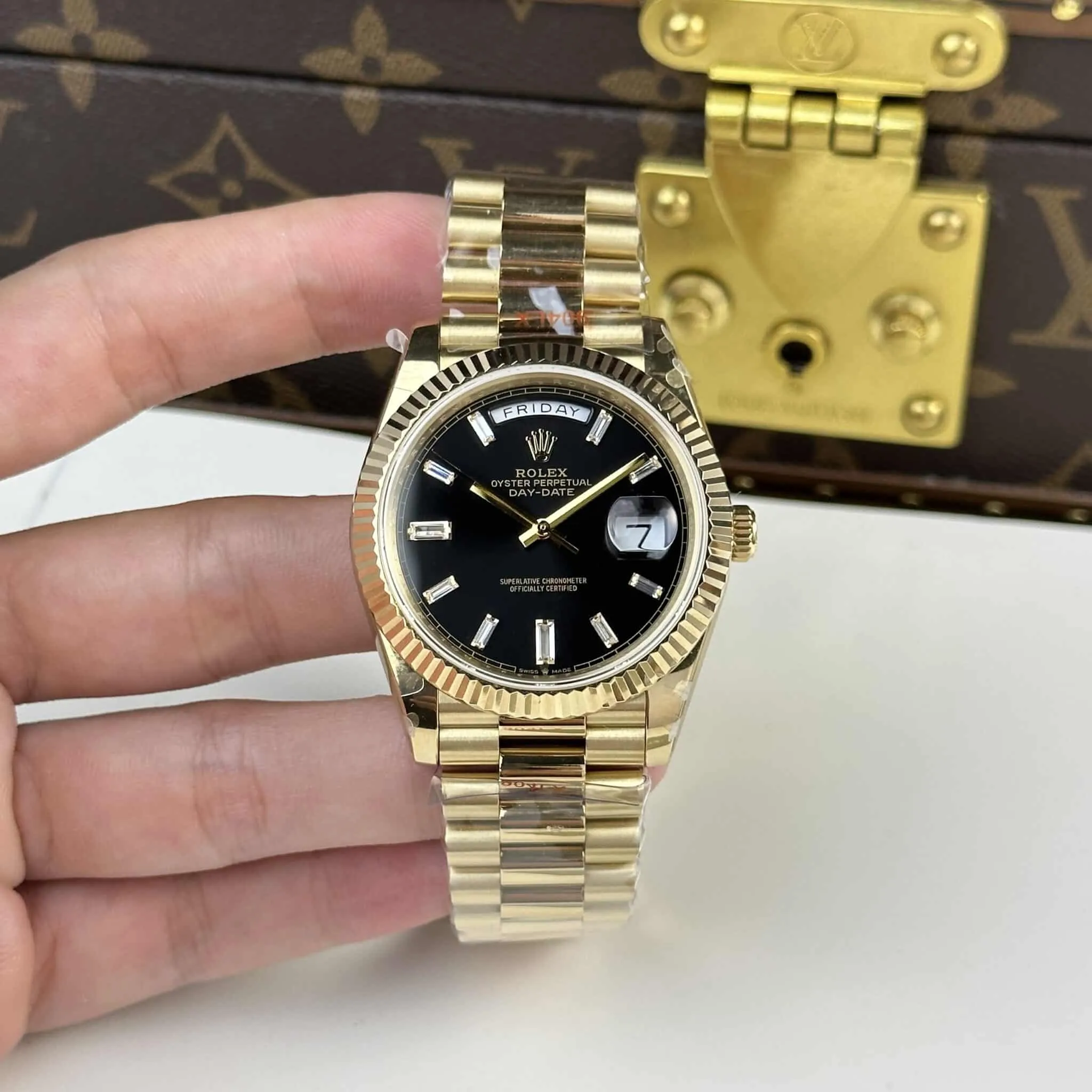 ROLEX DAY-DATE WATCH BLACK DIAL REFINED STONE - FrasersFashion