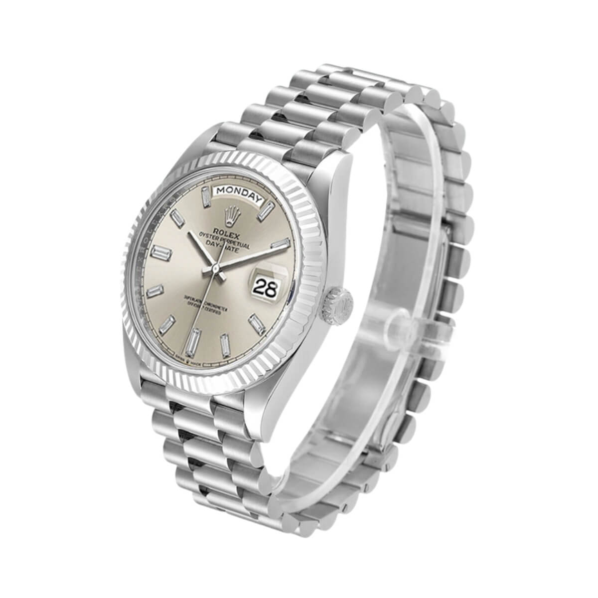 Rolex Day Date 228236-0002 Silver Diamonds Dial - FrasersFashion