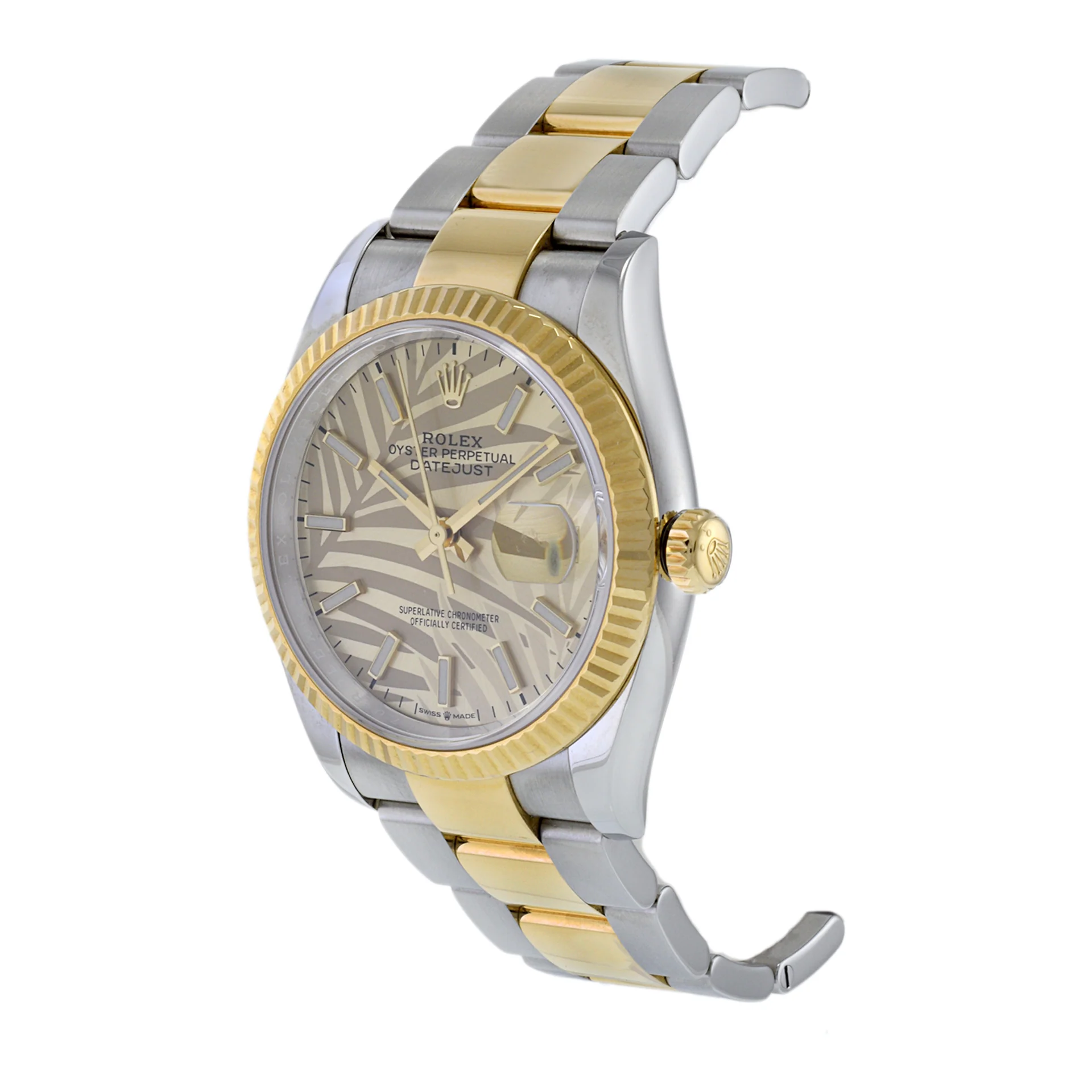 Rolex Datejust 36mm Champagne Palm Motif Dial Oyster Bracelet - FrasersFashion