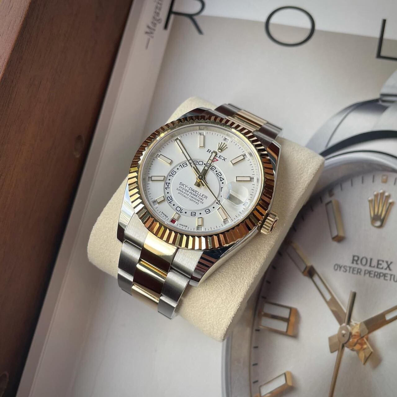 Rolex Sky-Dweller 326933 Stainless Steel Yellow Gold White Dial (2022) - FrasersFashion