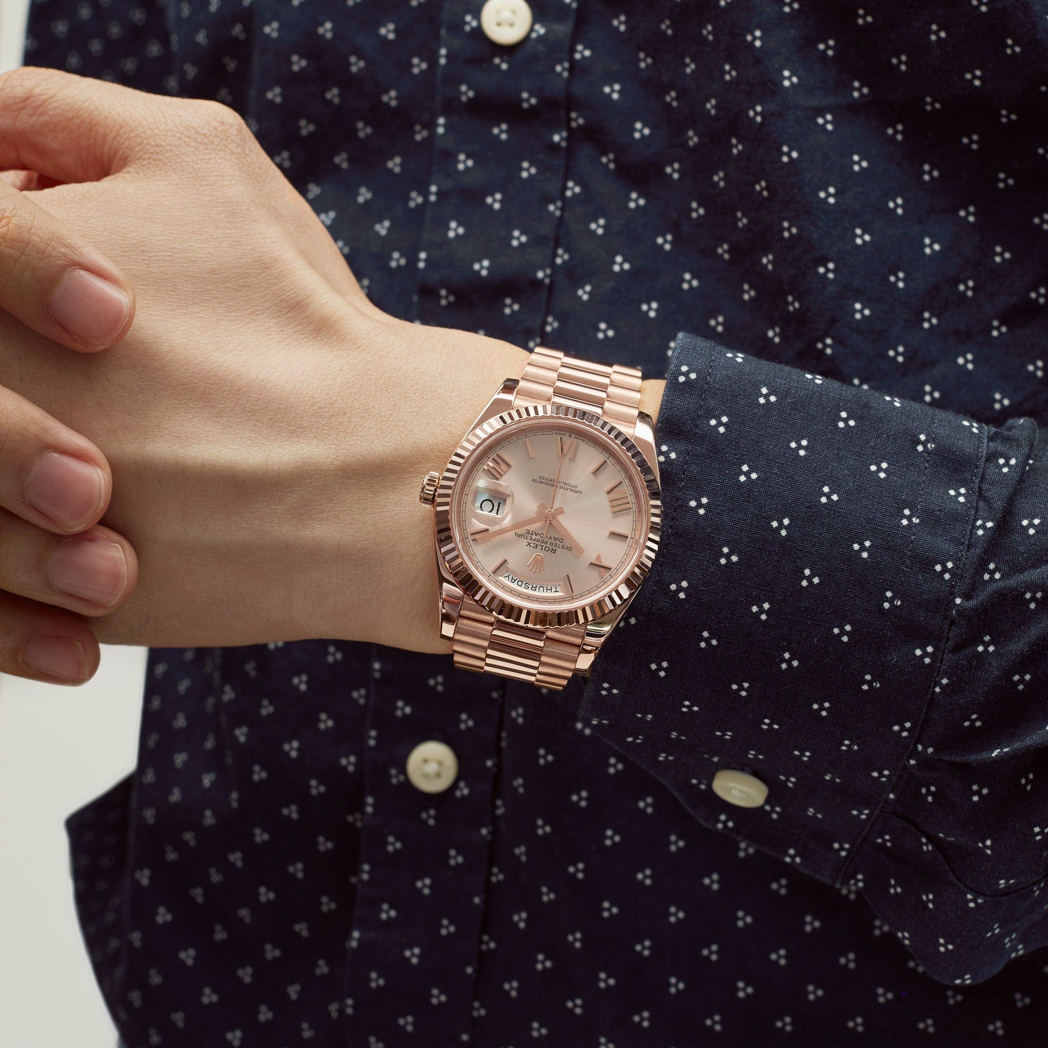 Rolex Day-Date 40 228235 Rose Gold Sundust Roman Dial (2023) - FrasersFashion