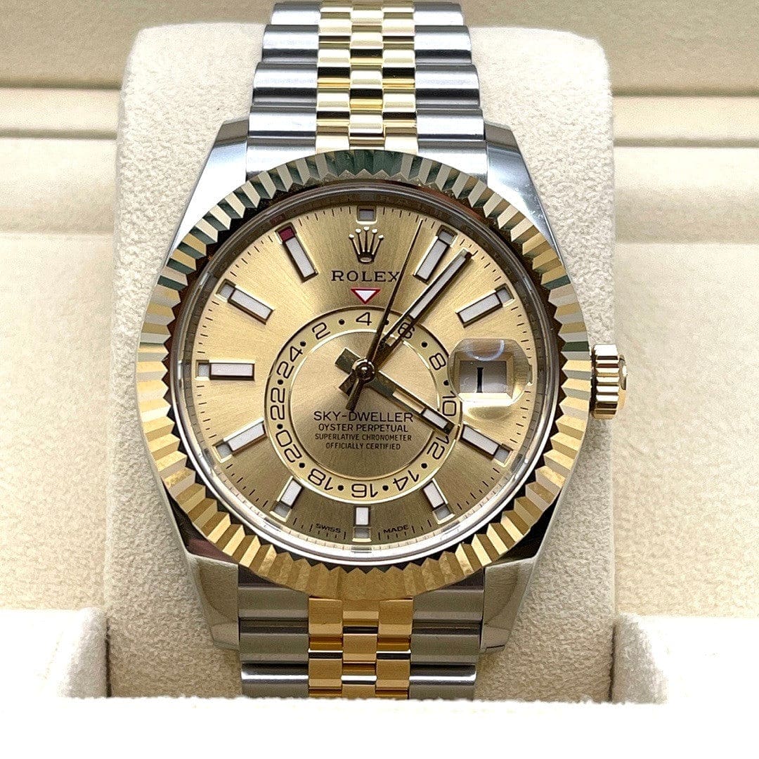 Rolex Sky-Dweller 326933 Stainless Steel Yellow Gold Champagne Dial - FrasersFashion