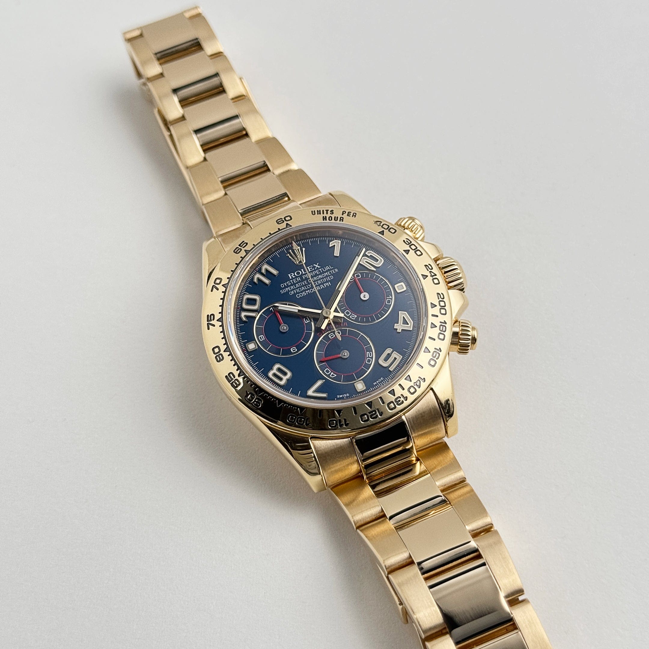Rolex Daytona 116508 Yellow Gold Blue Racing Arabic Dial - FrasersFashion